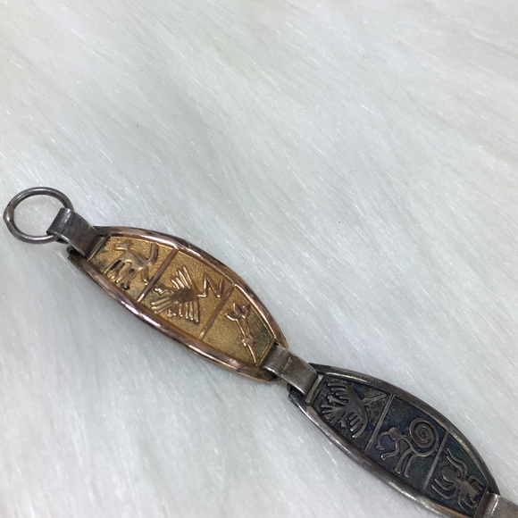 Egyptian Hieroglyphics Silver & Gold Bracelet - Picture 4 of 8